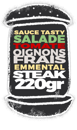 Grrreat Tasty - Burger avec steak 220g, emmental, oignons frais, salade et sauce Tasty. Commandez maintenant !